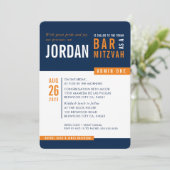 Invitation BAR MODERNE MITZVAH tendance bold bloc marine oran (Debout devant)