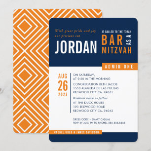 Invitation BAR MODERNE MITZVAH tendance bold bloc marine oran