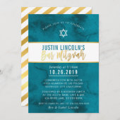 Invitation BAR MODERNE MITZVAH turquoise bleu aquarelle or ty (Devant / Derrière)