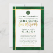 Invitation BAR MONOGRAM BAR MITZVAH forêt dorée bande or vert (Devant)