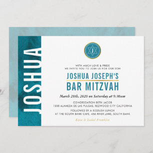 Invitation BAR MONOGRAM MODERNE BARRE MITZVAH BARRE latérale 