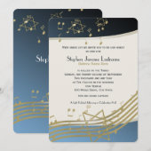 Invitation Bar Musique bleu et or Mitzvah (Devant / Derrière)