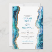 Invitation Bar ou Bat Mitzvah Agate Or bleu et or (Devant)