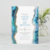 Invitation Bar ou Bat Mitzvah Agate Or bleu et or (Debout devant)