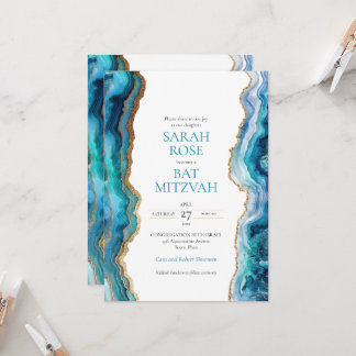 Invitation Bar ou Bat Mitzvah Agate Or bleu et or