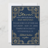 Invitation Bar ou Bat mitzvah Blue n Gold Art Deco (Devant)