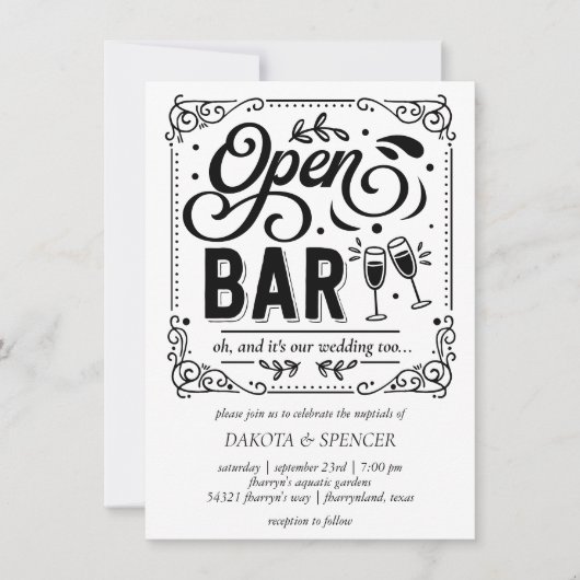 Invitation Bar Ouvert (et Mariage) | Micro Mariage Décontract (Devant)