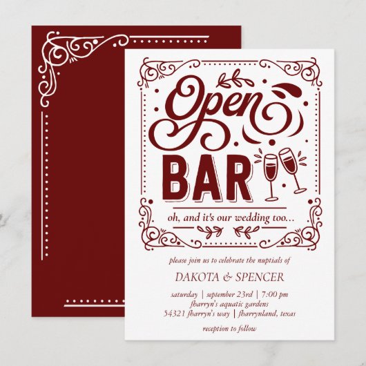 Invitation Bar Ouvert (et Mariage) | Micro Rouge et Blanc (Devant / Derrière)