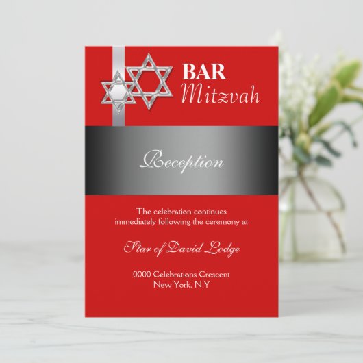 Invitation Bar rouge gris mitzvah RÉCEPTION (Debout devant)