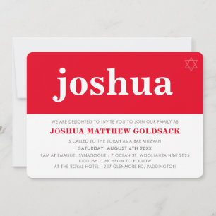 Invitation BAR SIMPLE MITZVAH cool moderne étoile juive rouge