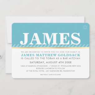 Invitation BAR SIMPLE MITZVAH moderne juive étoile turquoise