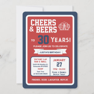 Invitation Bar sportif Joyeux anniversaire et bières pour 30
