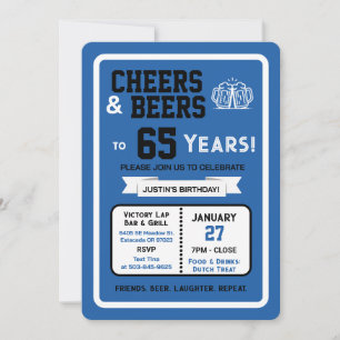 Invitation Bar sportif Joyeux anniversaire et bières pour 65 