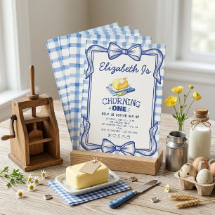 Invitation Barattage Un Beurre Premier Anniversaire Gingham B