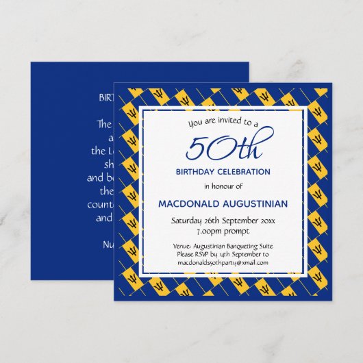 Invitation BARBADOS DRAPEAU Personnalisé 50e anniversaire (Devant / Derrière)