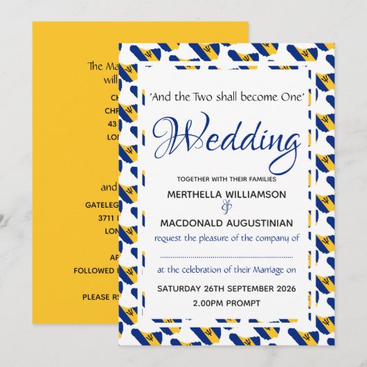Invitation BARBADOS Personnalisé Mariage Célébration Écriture (Devant / Derrière)