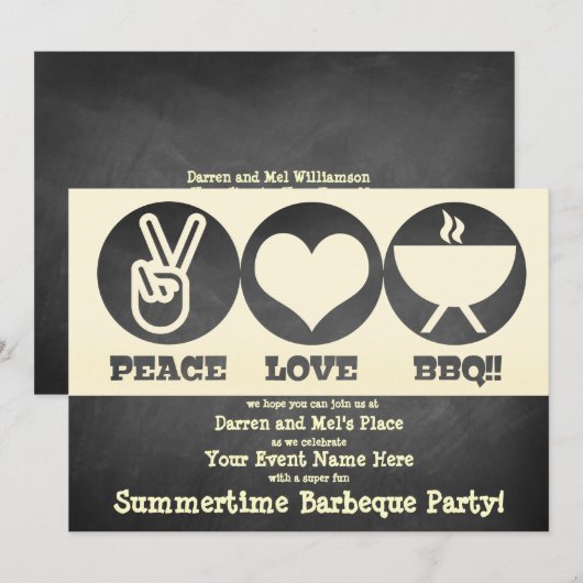 Invitation Barbecue Amour Paix (Devant / Derrière)
