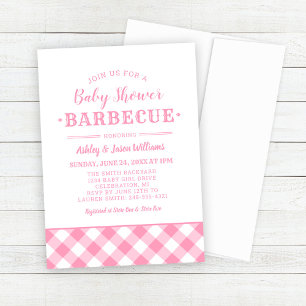 Invitation Barbecue Baby Shower Gingham à carreaux roses
