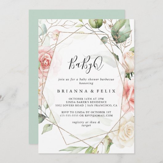 Invitation Barbecue Baby shower vert pour bébé géométrique Go (Devant / Derrière)