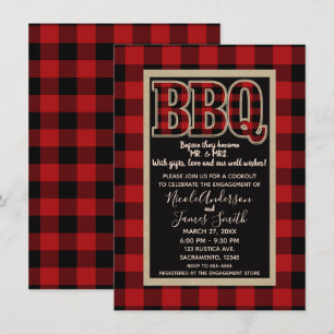 Invitation Barbecue BBQ à carreaux buffle noir rouge rustique