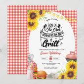 Invitation Barbecue Bébé-Q Douche Tournesol Plaid BBQ Girl (Devant / Derrière)