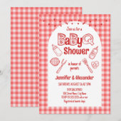 Invitation Barbecue Bébé Rouge Fête Prénatale (Devant / Derrière)