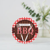 Invitation Barbecue Country Gingham BBQ Barbecue (Debout devant)