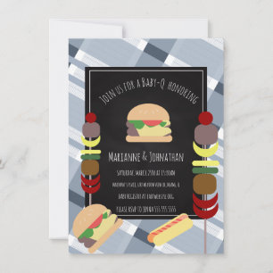 Invitation Barbecue de Baby Shower dans le jardin en carreaux
