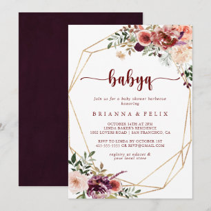 Invitation Barbecue de Baby shower de BabyQ géométrique or