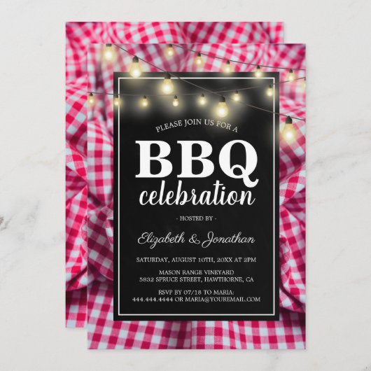 Invitation Barbecue de jardin | BBQ à carreaux rouges rustiqu (Devant / Derrière)