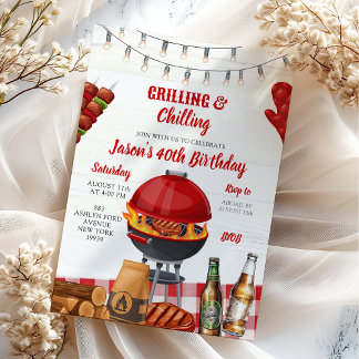 Invitation Barbecue de jardin rouge Fête d'anniversaire Grila