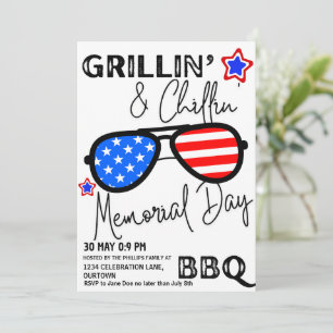 Invitation Barbecue de jour du souvenir avec lunettes de sole
