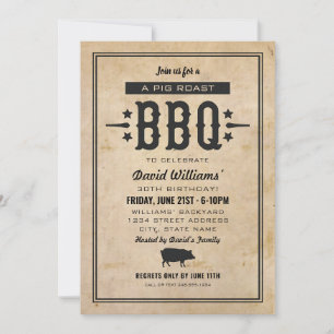 Invitation Barbecue de porc rôti rustique Anniversaire vintag