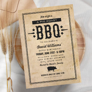 Invitation Barbecue de porc rôti rustique Anniversaire vintag