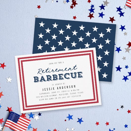 Invitation Barbecue de retraite Red White and Blue Stars