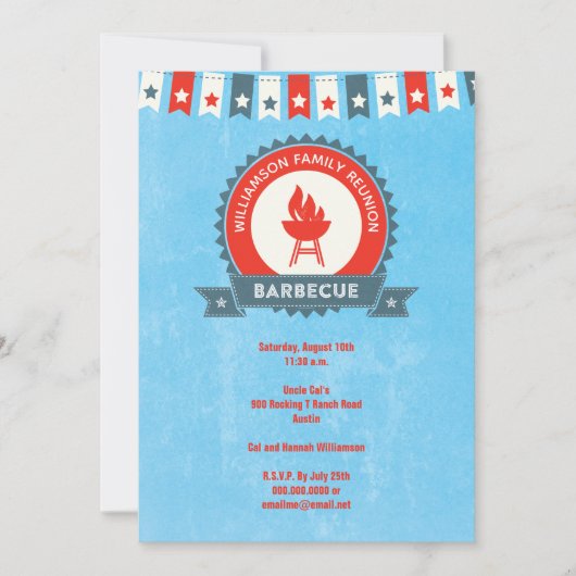 Invitation barbecue de réunion de famille rouge bl (Devant)