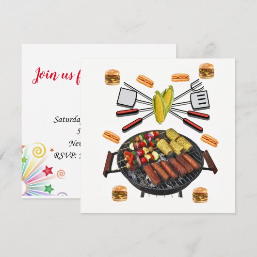 Invitation Barbecue Fête d'invitation (Devant / Derrière)