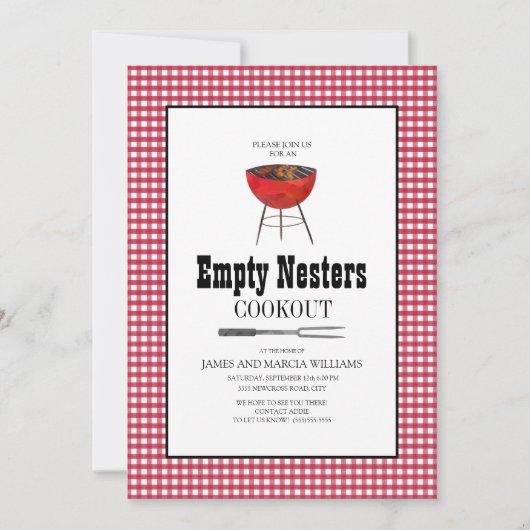 Invitation Barbecue grillades pour parents vides rouge et bla (Devant)