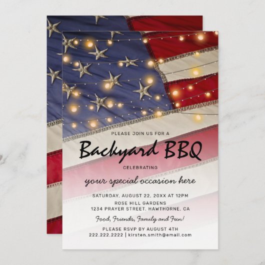 Invitation Barbecue Patriotique | Drapeau USA Barbecue de Jar (Devant / Derrière)