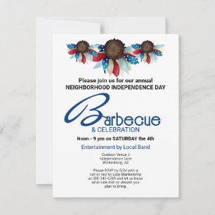 Invitation Barbecue Patriotique Fleurs Demi-Bordure Supérieur