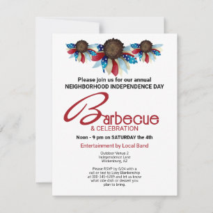Invitation Barbecue Patriotique Fleurs Demi-Bordure Supérieur