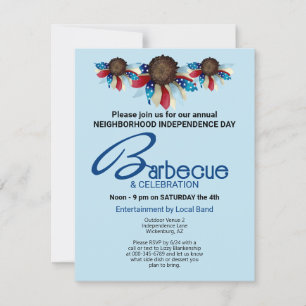 Invitation Barbecue Patriotique Top Bordure Demi-Fleurs