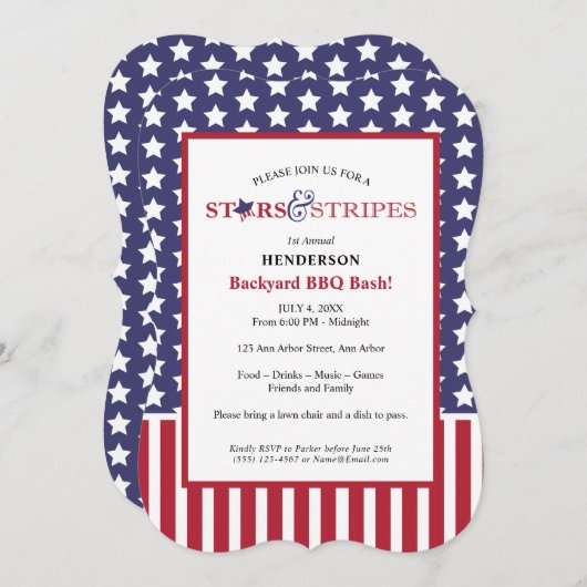 Invitation Barbecue rouge blanc et bleu (Devant / Derrière)