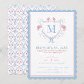 Invitation Barbecue rouge, blanc et bleu 4 juillet monographi (Devant / Derrière)