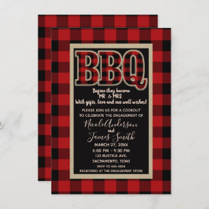 Invitation Barbecue Rustic Red Black Buffalo Plaid BBQ