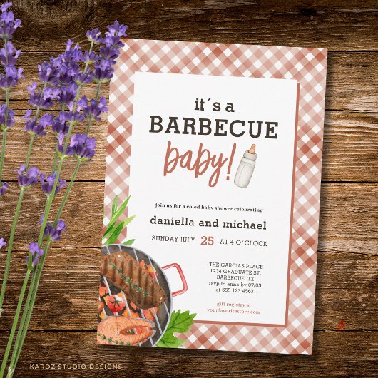 Invitation Barbecue Rustique Brun Baby Shower