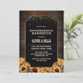 Invitation Barbecue Rustique Floral Bois (Debout devant)