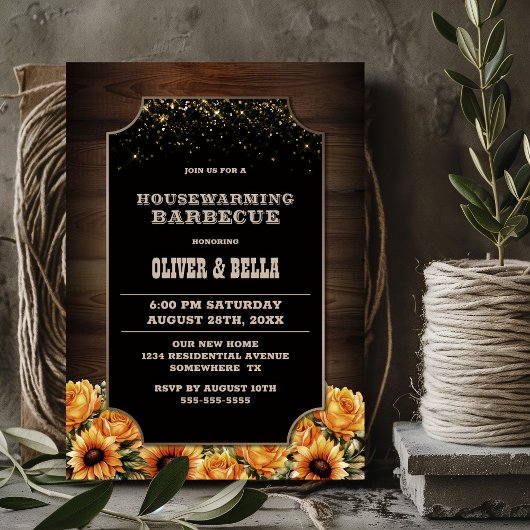 Invitation Barbecue Rustique Floral Bois