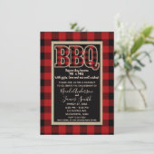 Invitation Barbecue Rustique Rouge Noir Plaid BBQ (Debout devant)