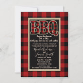 Invitation Barbecue Rustique Rouge Noir Plaid BBQ (Devant)